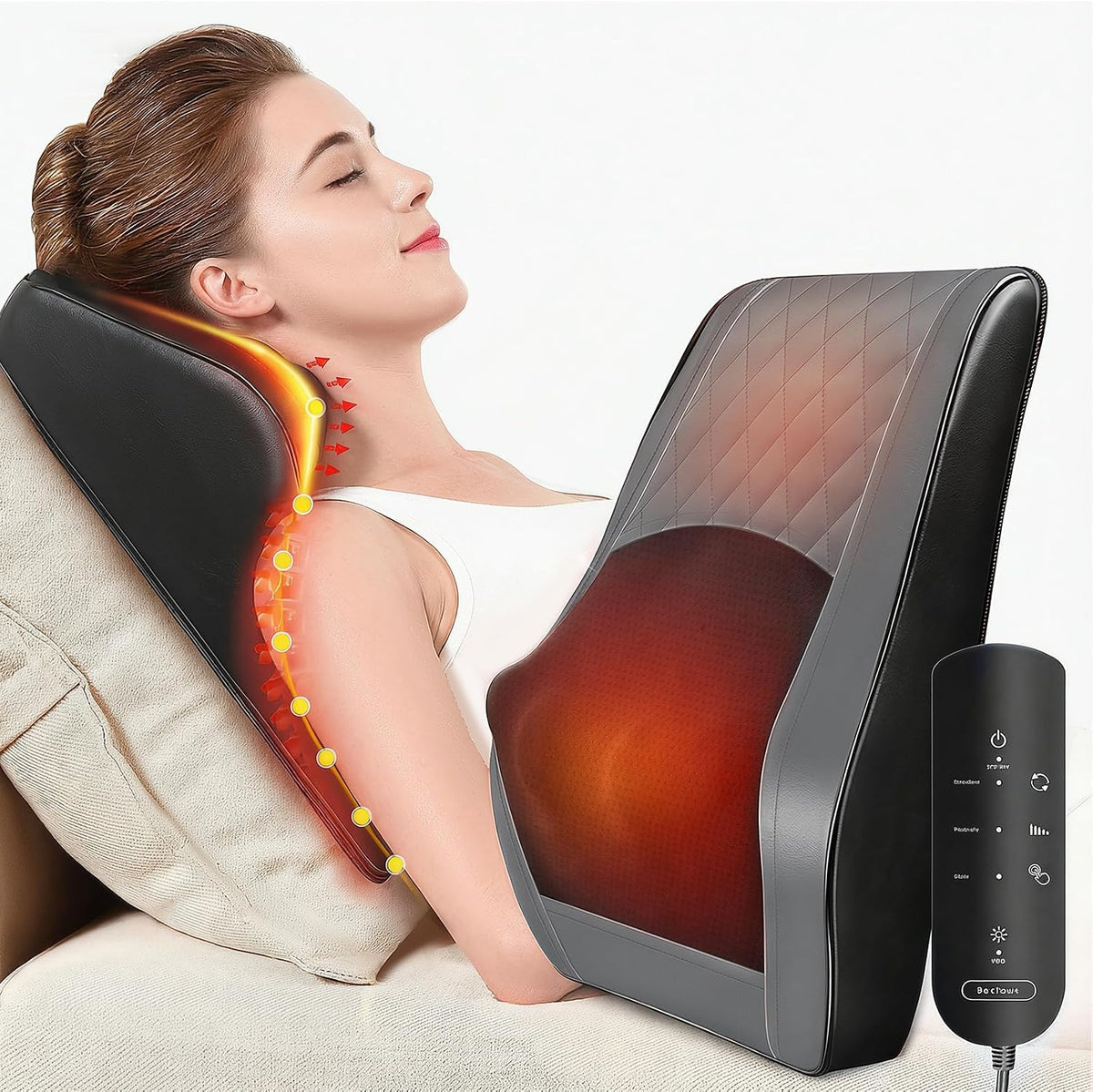 Boriwat Masajeador de espalda con calor, almohada de masaje 3D para...