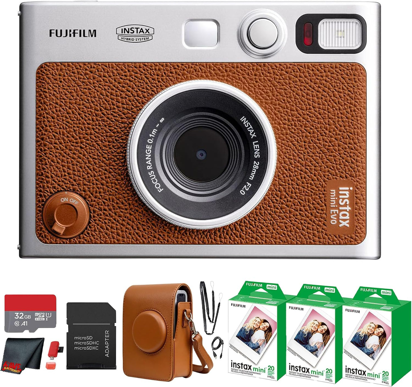 Fujifilm Instax Mini EVO - Kit de cámara instantánea híbrida (marró...