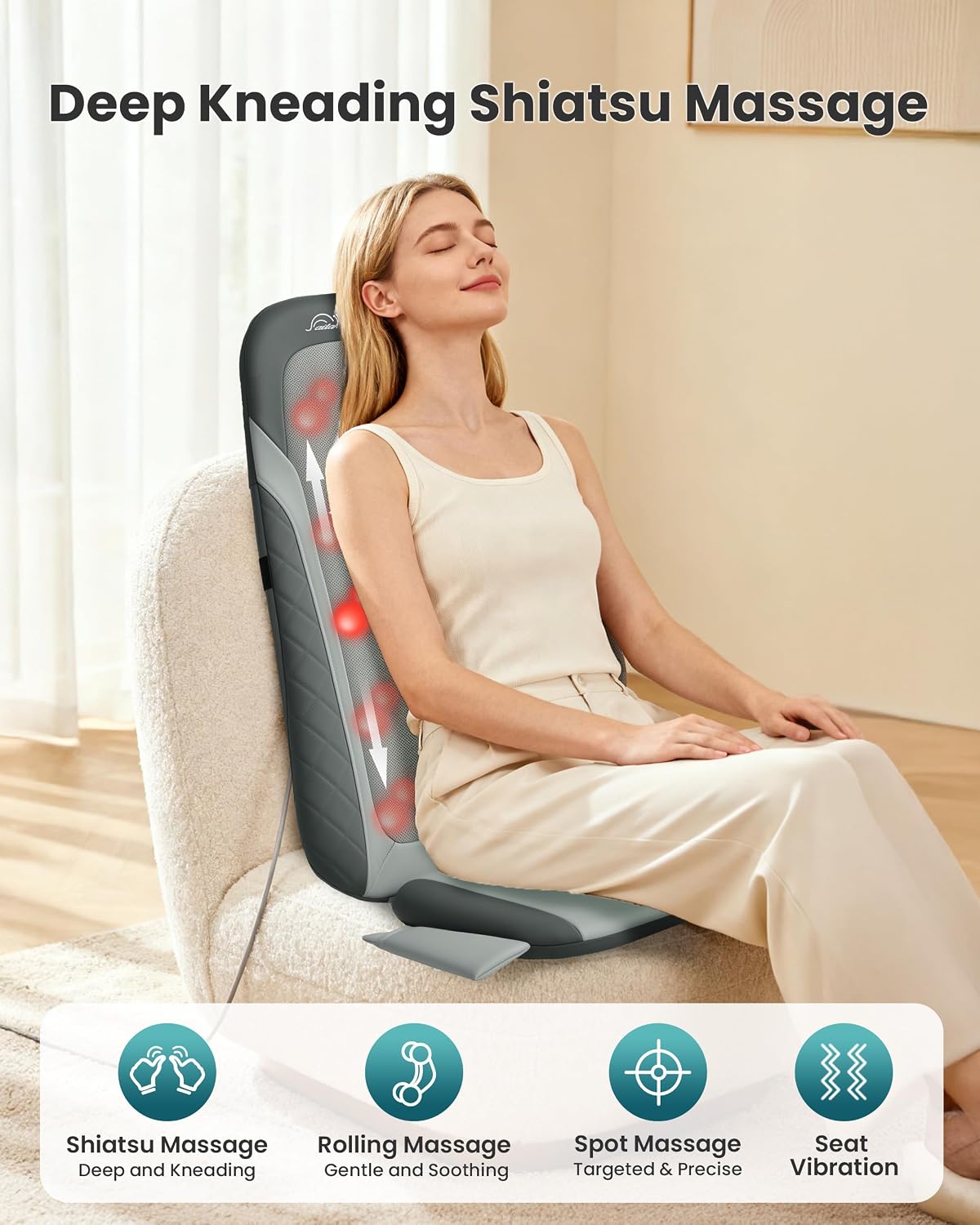 Snailax Shiatsu - Masajeador de espalda con calor, almohadilla para...