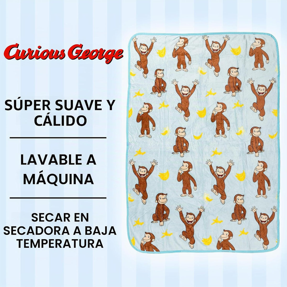 Silver Buffalo Curious George Monkey Banana - Manta de forro polar...