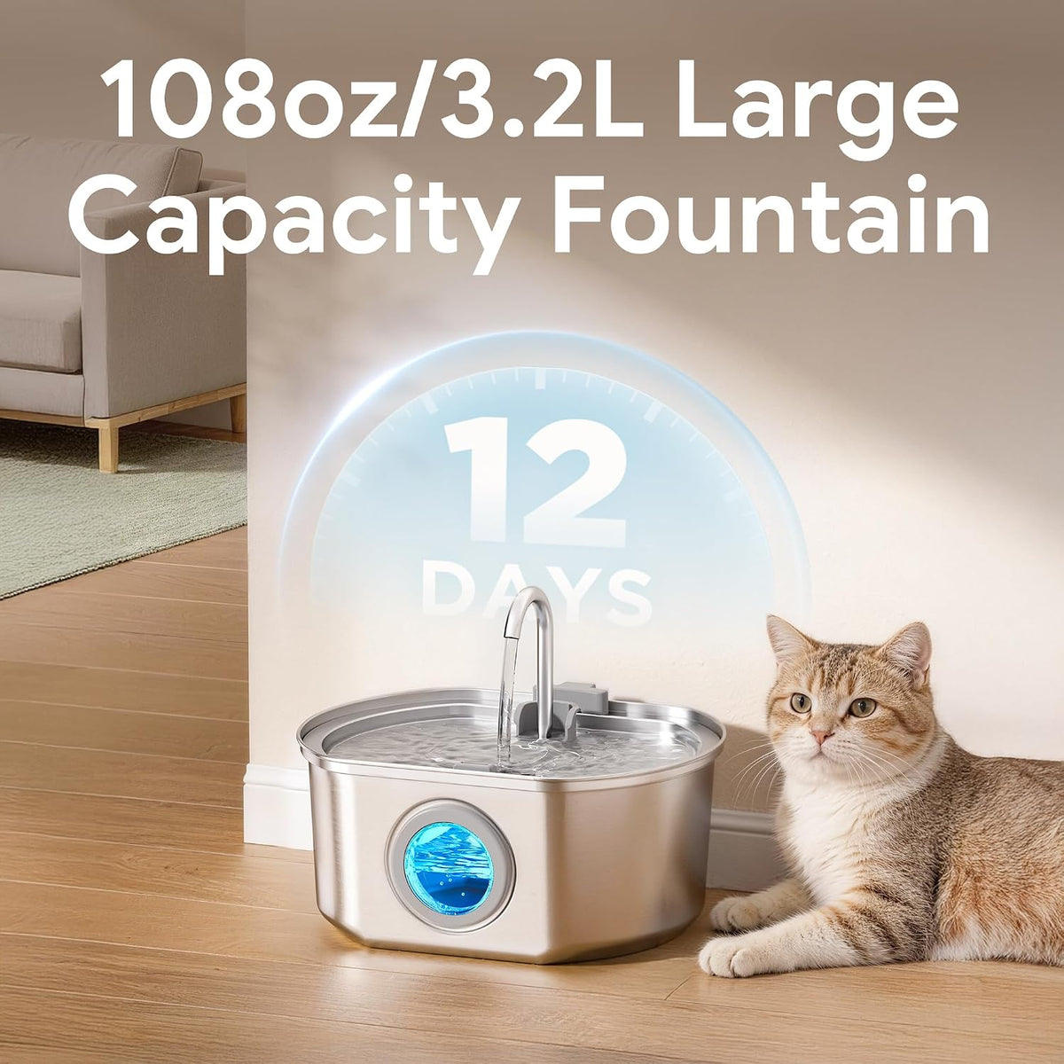 Fuente de agua para gatos de acero inoxidable: fuente para gatos de...