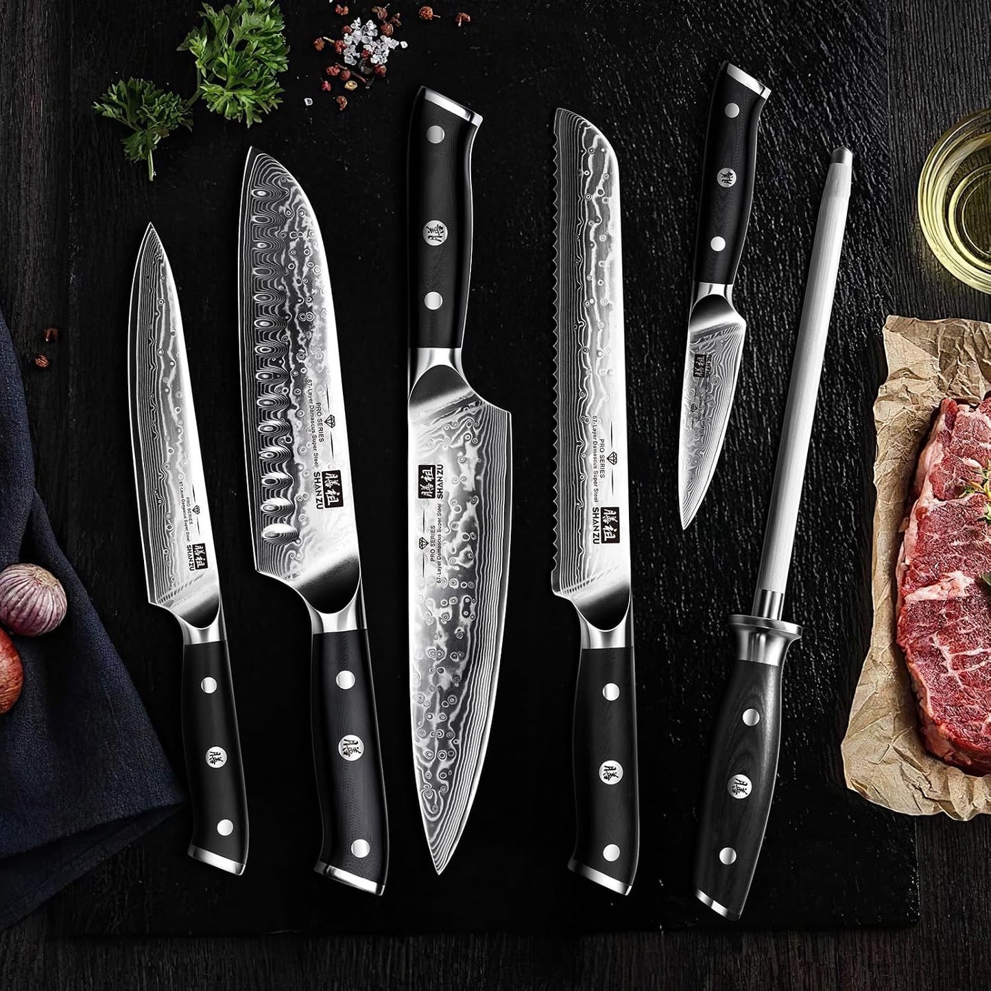 Juego de cuchillos de cocina de Damasco SHAN ZU, juegos de cuchillo...