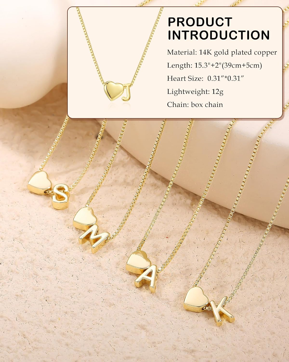 SOLEVAN Collares con inicial de corazón de oro para mujer, a la mod...