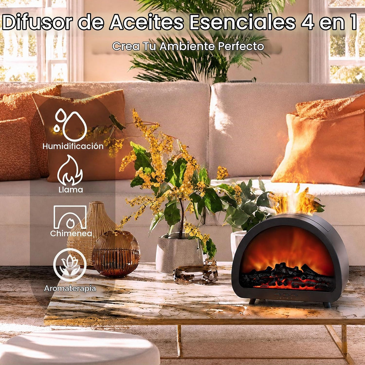 Difusor de aceite esencial para chimenea, 12 colores de llama, humi...