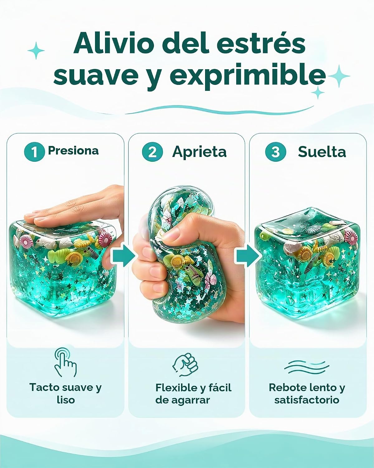 2 bolas antiestrés de cubo verde, juguetes blandos con conchas de o...