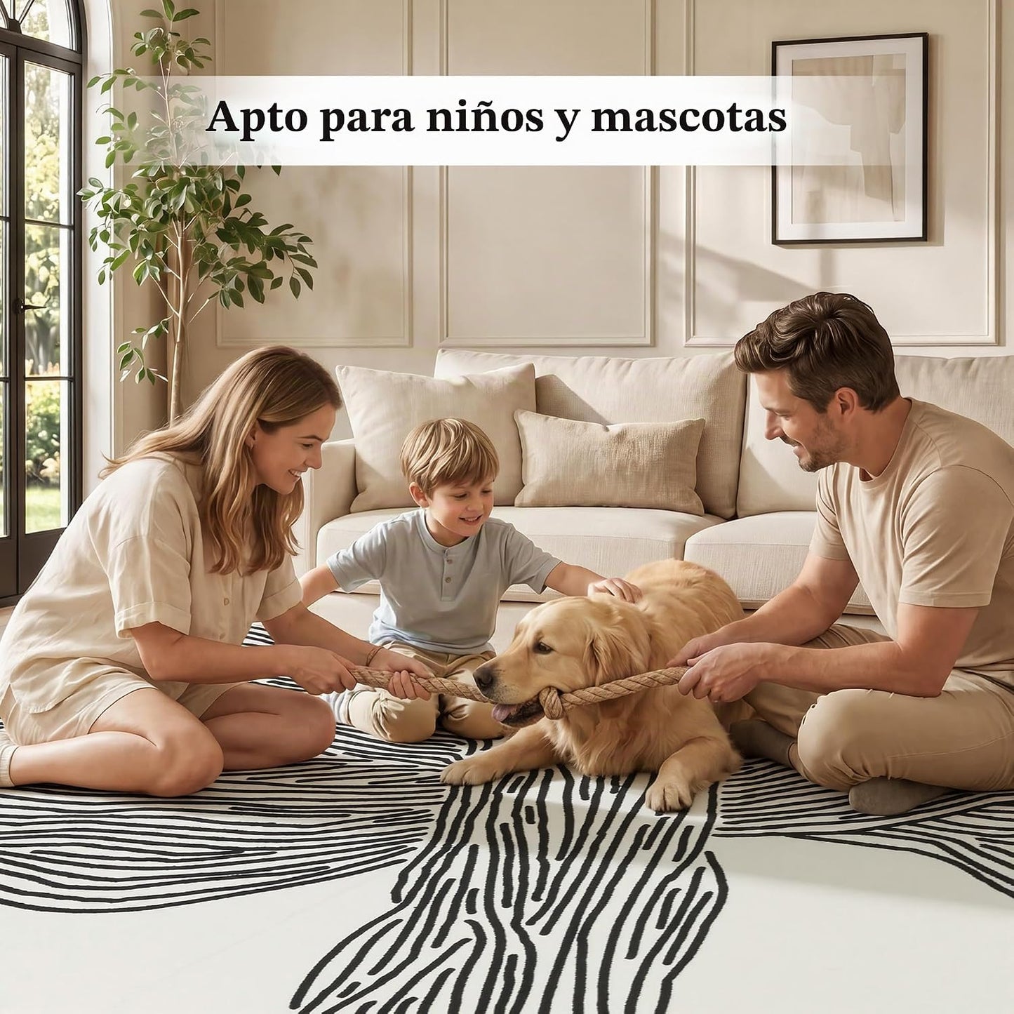 Alfombra lavable de 6 x 9 pies, color blanco crema y cebra, para sa...