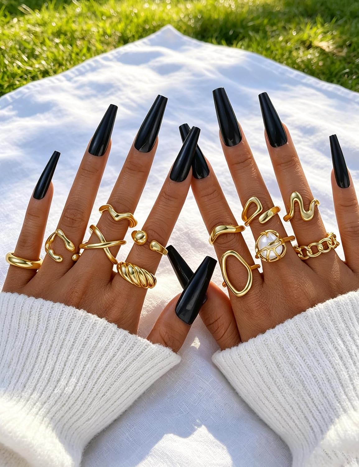 YEEZII Anillos Gruesos de Oro para Mujer Sin Deslustre, Anillo de P...