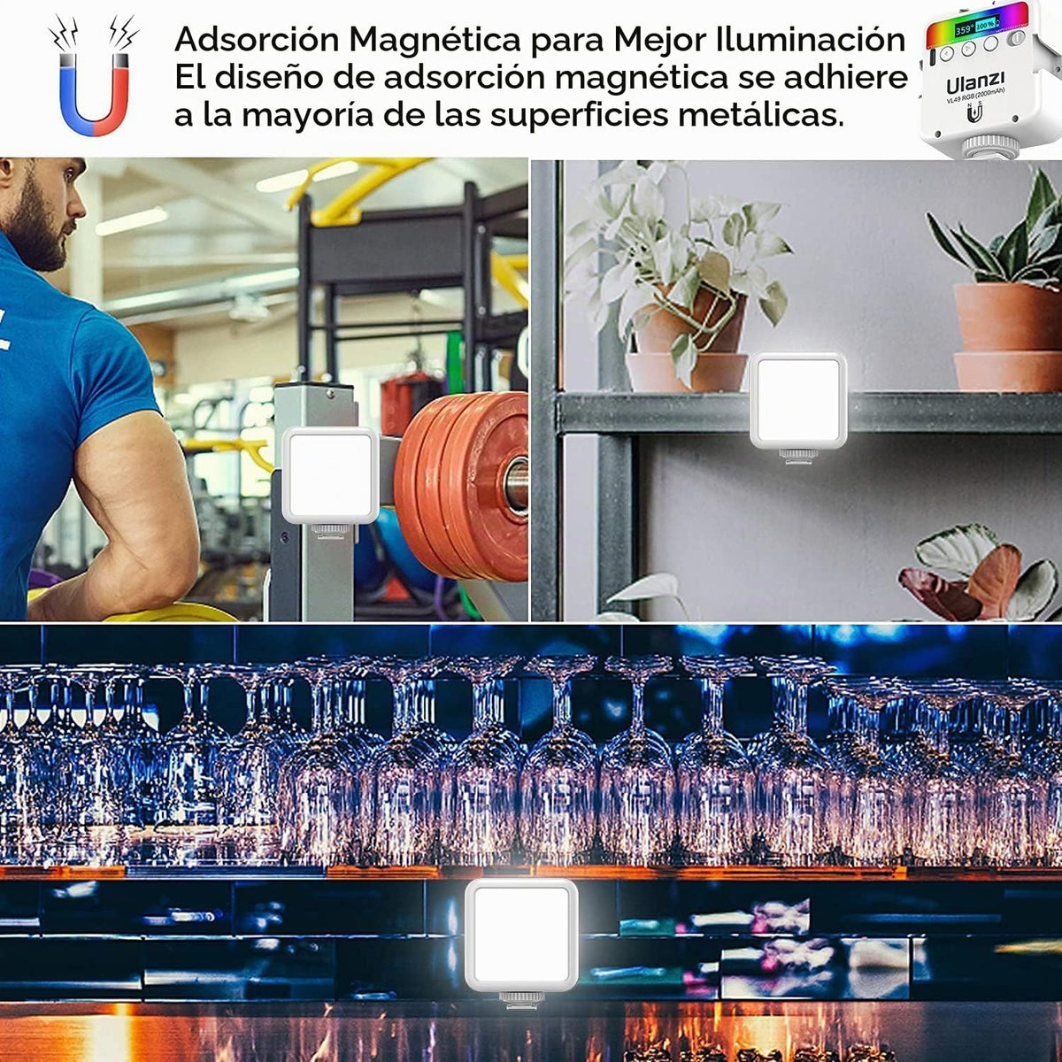 ULANZI VL49 luces de vídeo RGB blancas, luz de cámara LED 360° a to...