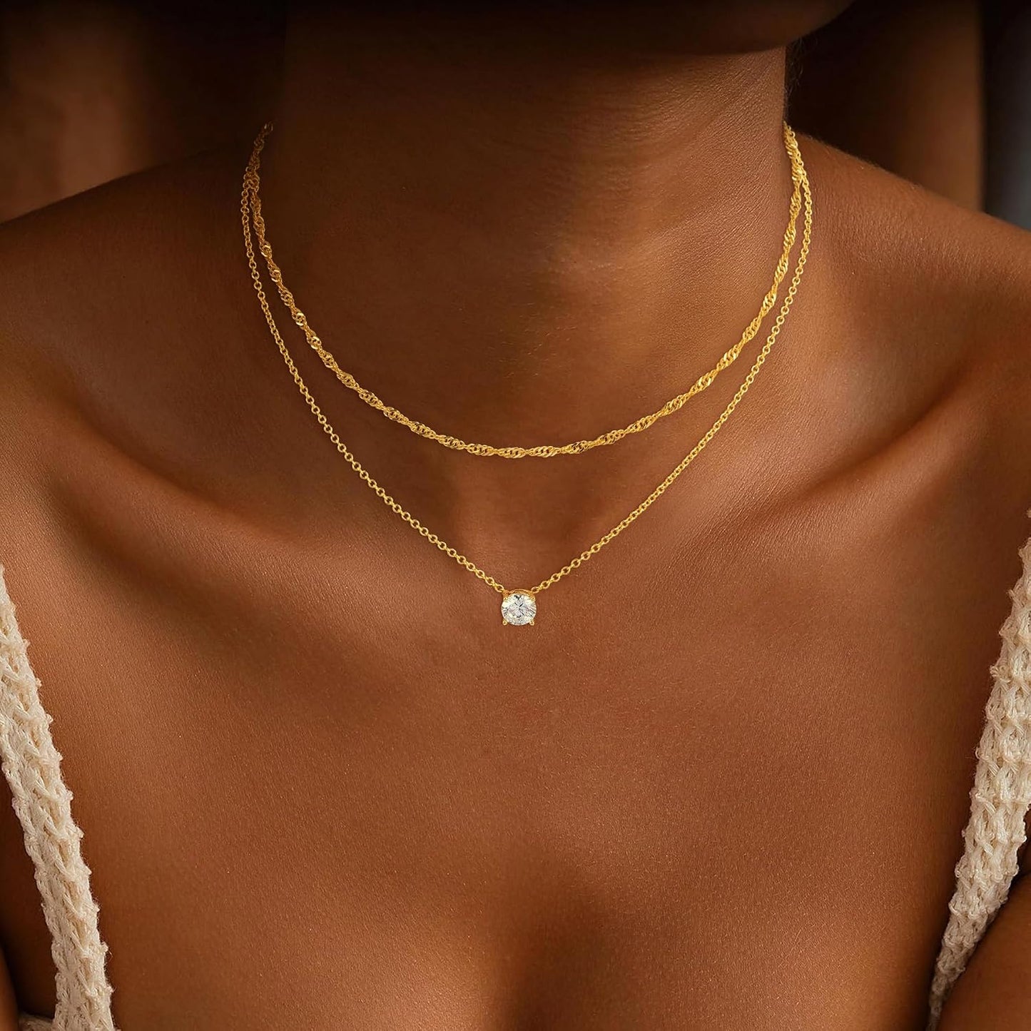 Treasure Bender Collar de oro delicado para mujer sin deslustre, co...
