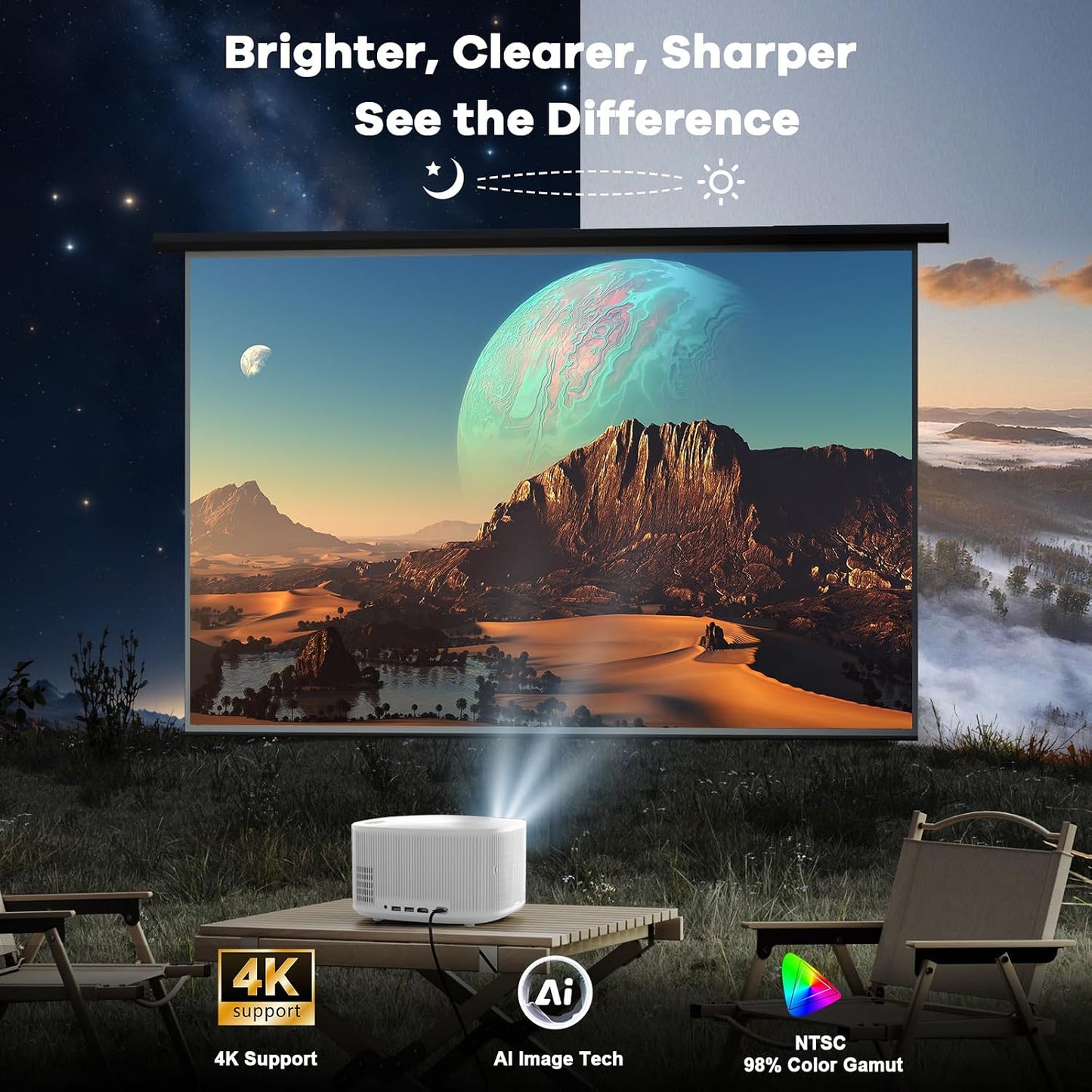 ONOAYO Proyector para Exteriores 4K con Dolby Audio de 60 W y Aplic...