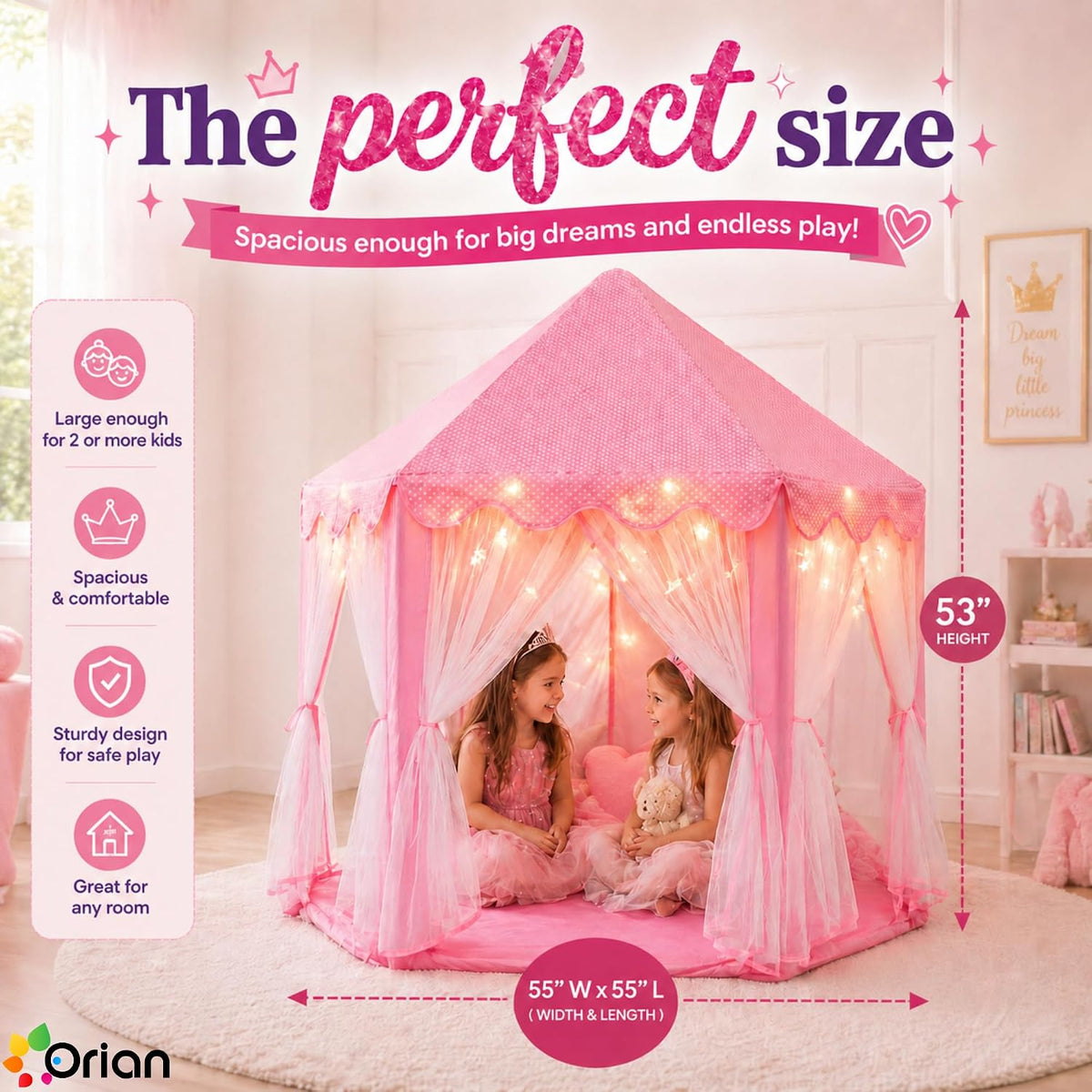ORIAN Tienda de campaña Princess Castle Playhouse para niñas con lu...