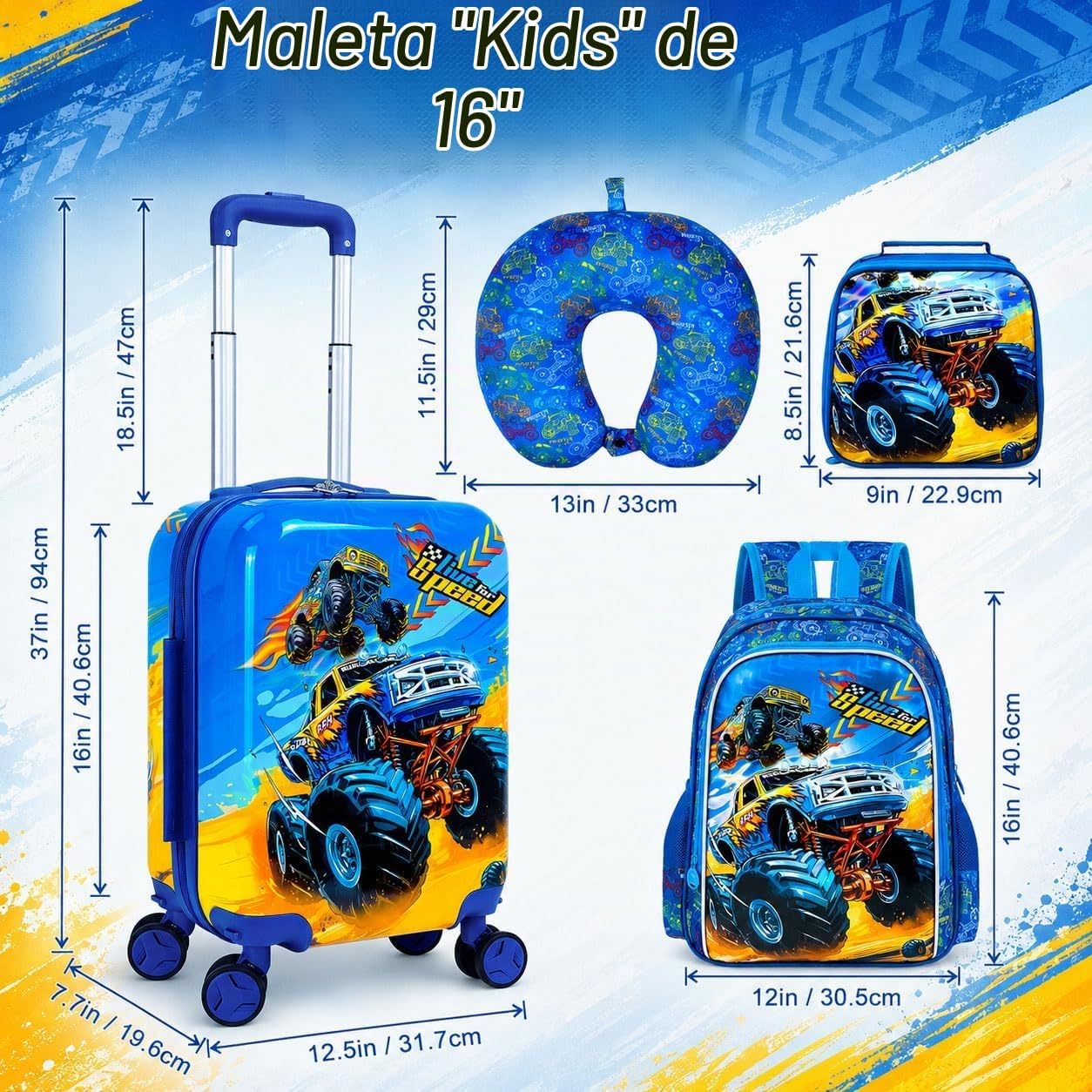 Juego de 5 maletas para niños, aprobado por la aerolínea, con rueda...