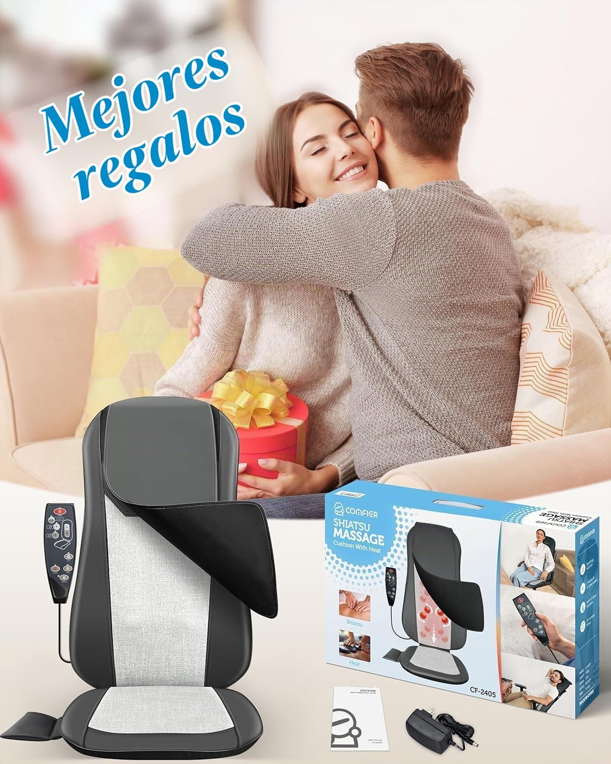 COMFIER - Masajeador Shiatsu de espalda completa para silla con cal...
