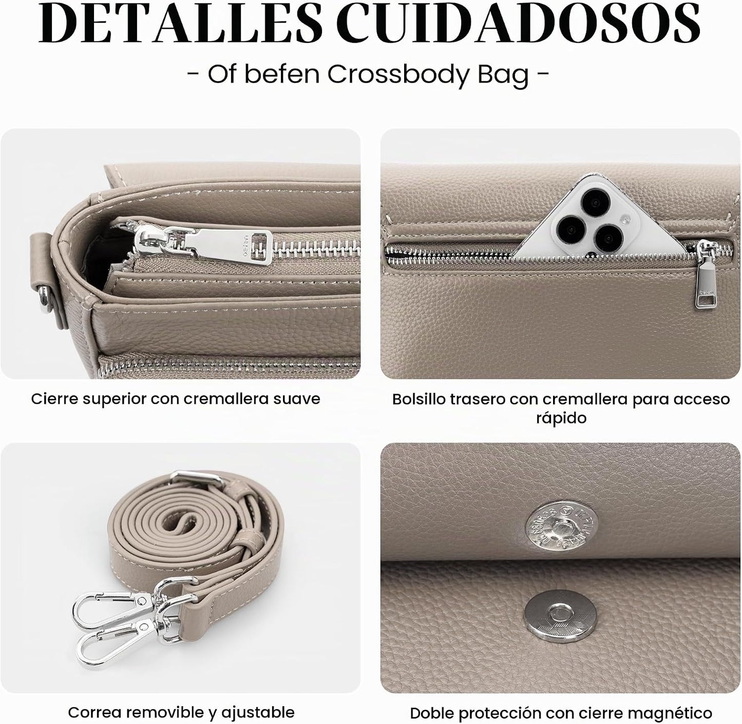 befen Bolsos cruzados de cuero genuino para mujer, bolso mediano co...