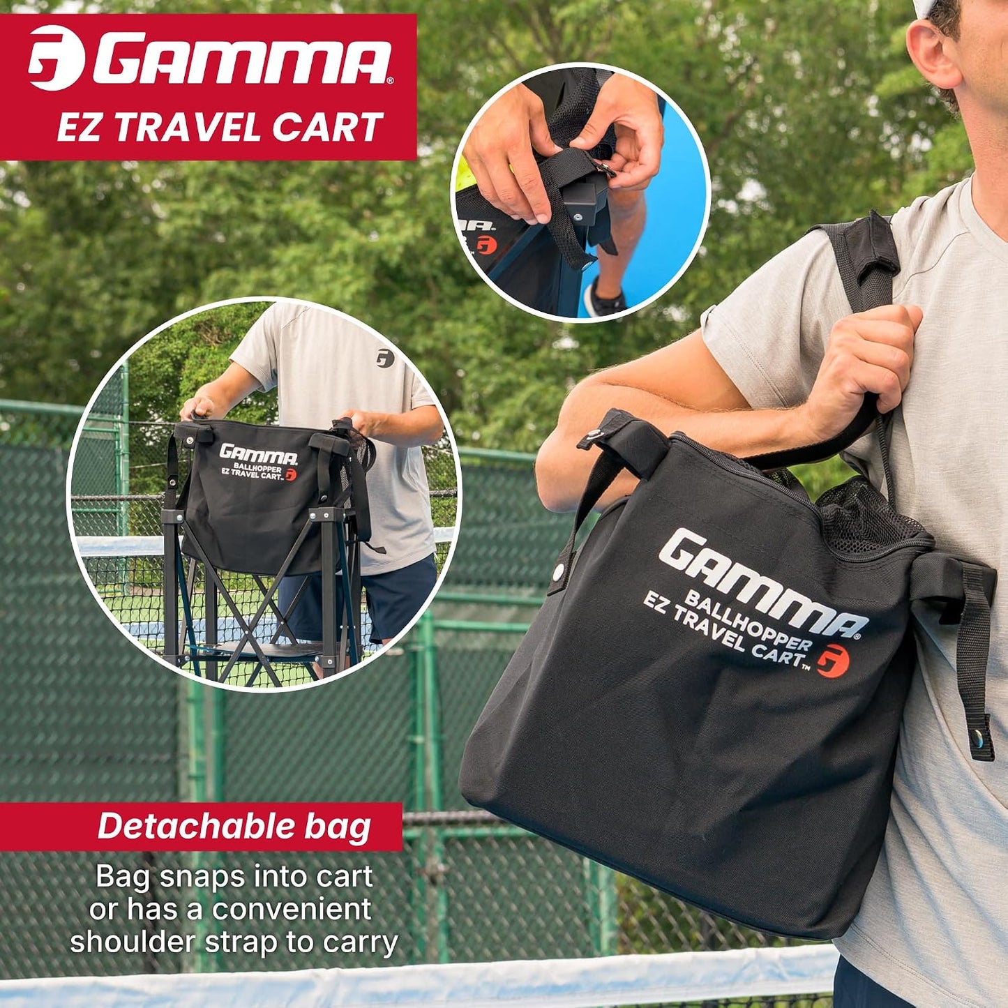 Carro de viaje GAMMA Sports EZ, tolva de tenis y pickleball, pádel,...