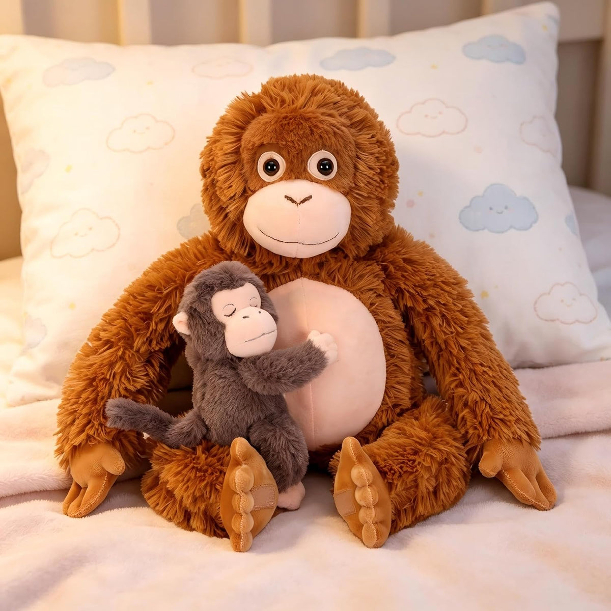 Karoeiwa 2 piezas de mono de peluche mamá con bebé familia de peluc...