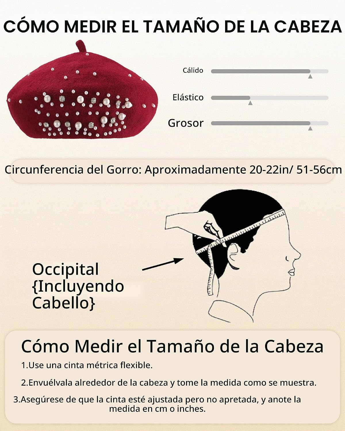 Boina clásica de lana francesa con adornos de perlas y diamantes de...