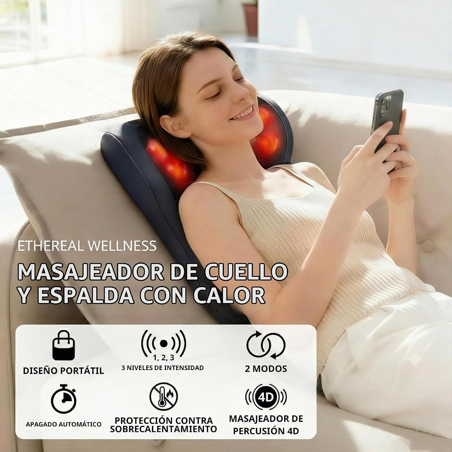 Ethereal Wellness Shiatsu Masajeador de cuello y espalda con calor,...