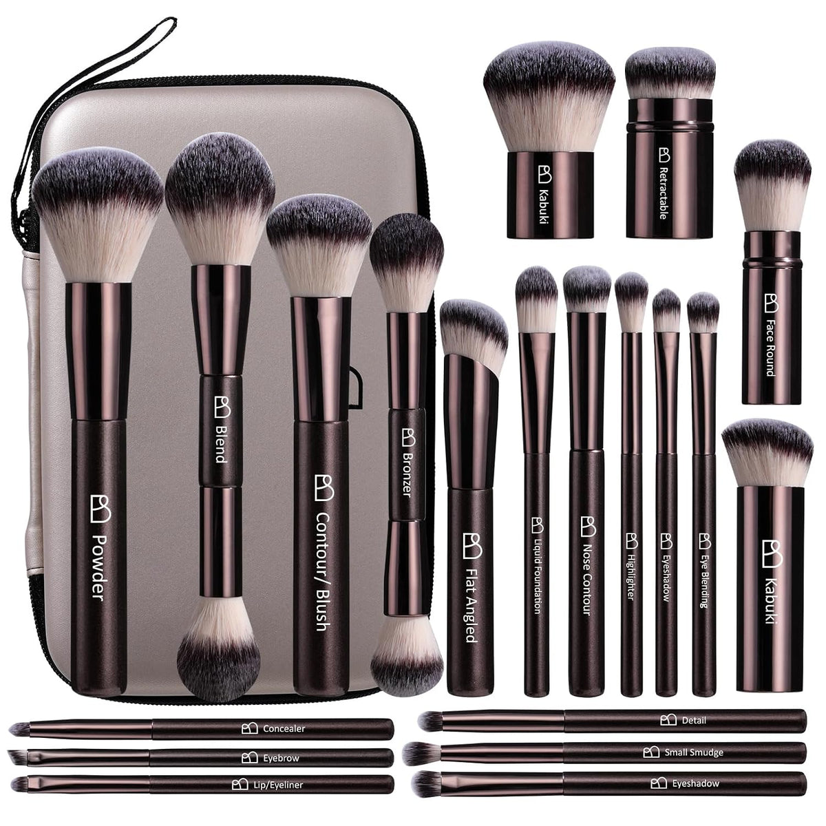 Juego de brochas de maquillaje profesional con estuche de viaje, 20...