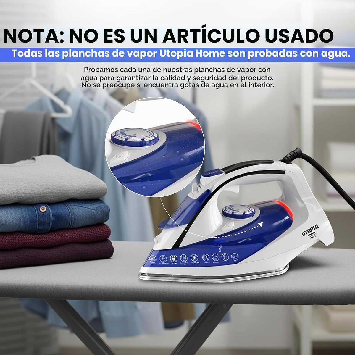 Utopia Home Plancha de vapor para ropa, suela antiadherente, planch...