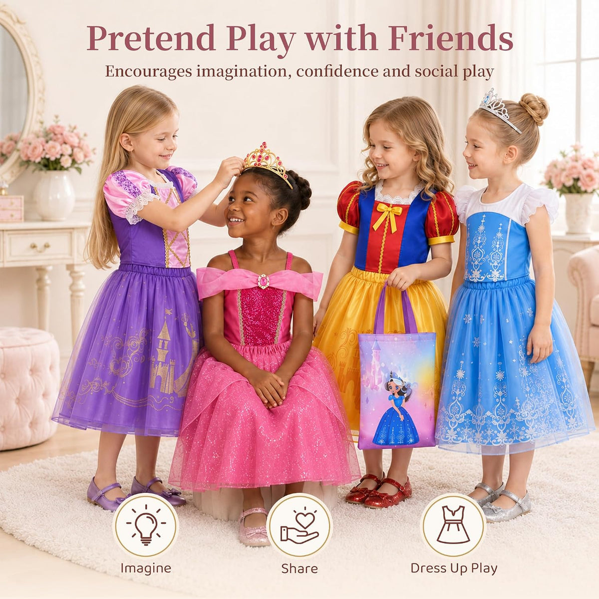 Meland Vestido de Princesa para niñas de 3 a 8 años, 4 Trajes de Pr...
