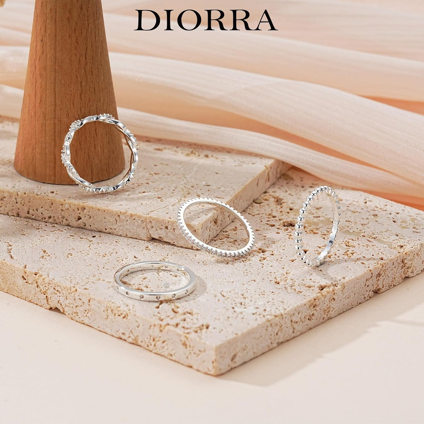 Diorra Anillo de Plata Esterlina para Mujer, 4PCS Anillos Finos Api...
