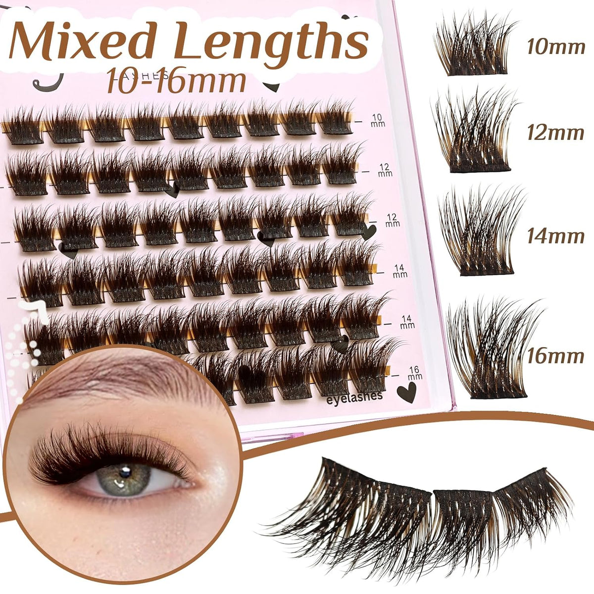 SLSXNL - Extensiones de pestañas falsas en racimo C de 10-16 mm, 54...