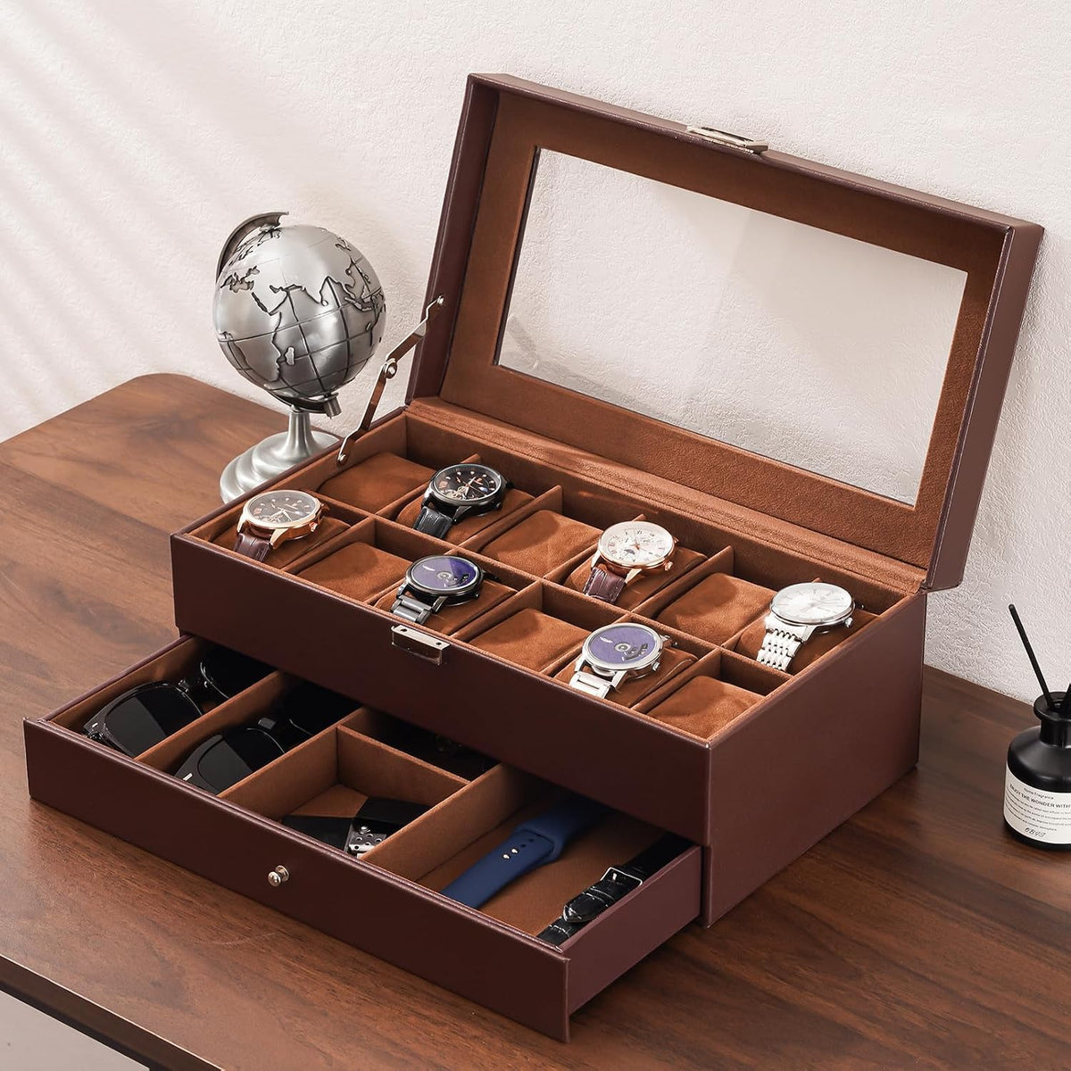 ProCase Caja de reloj, Caja de reloj para hombres con 12 ranuras y...