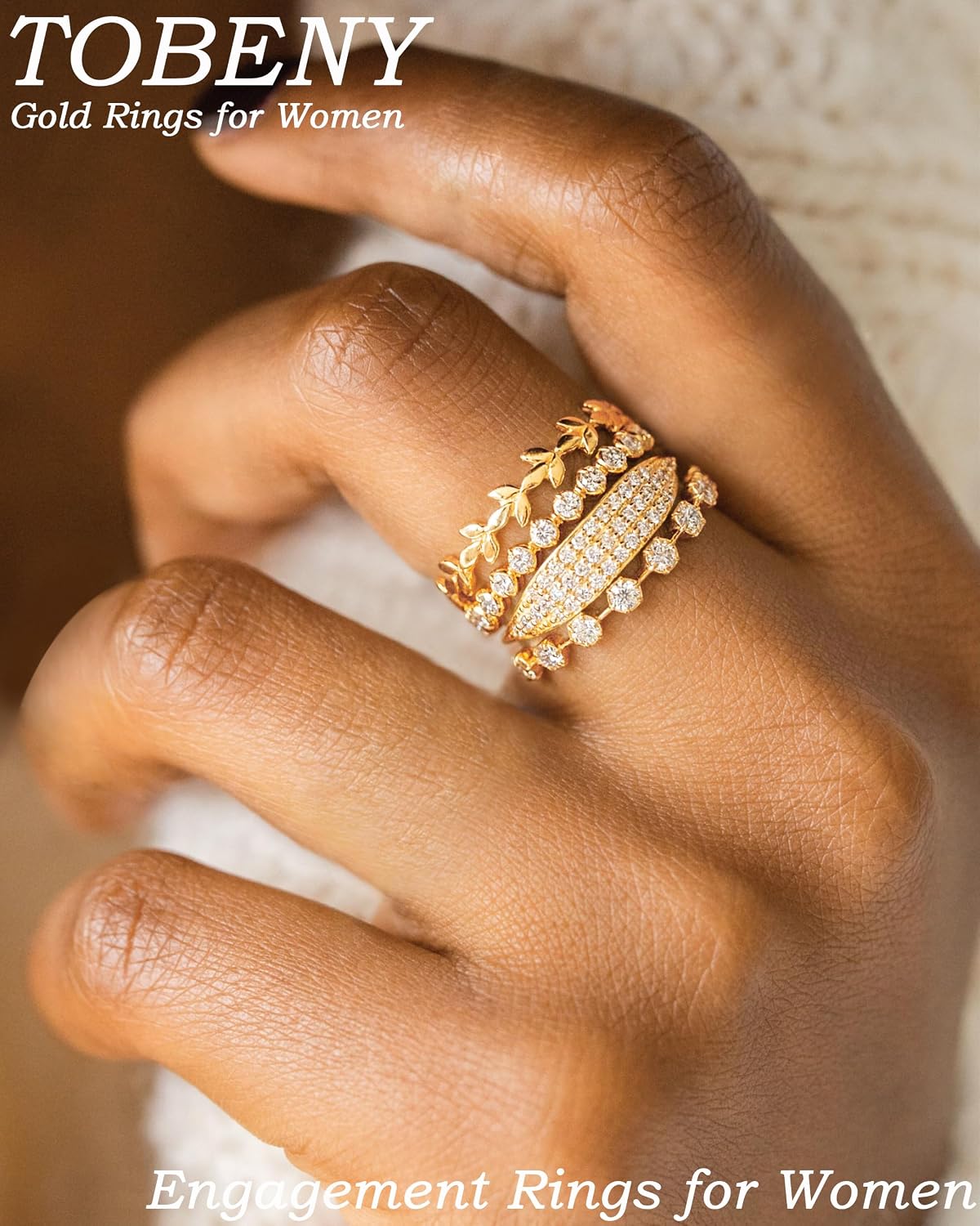 TOBENY Anillos de oro apilables para mujer sin deslustre, delicados...