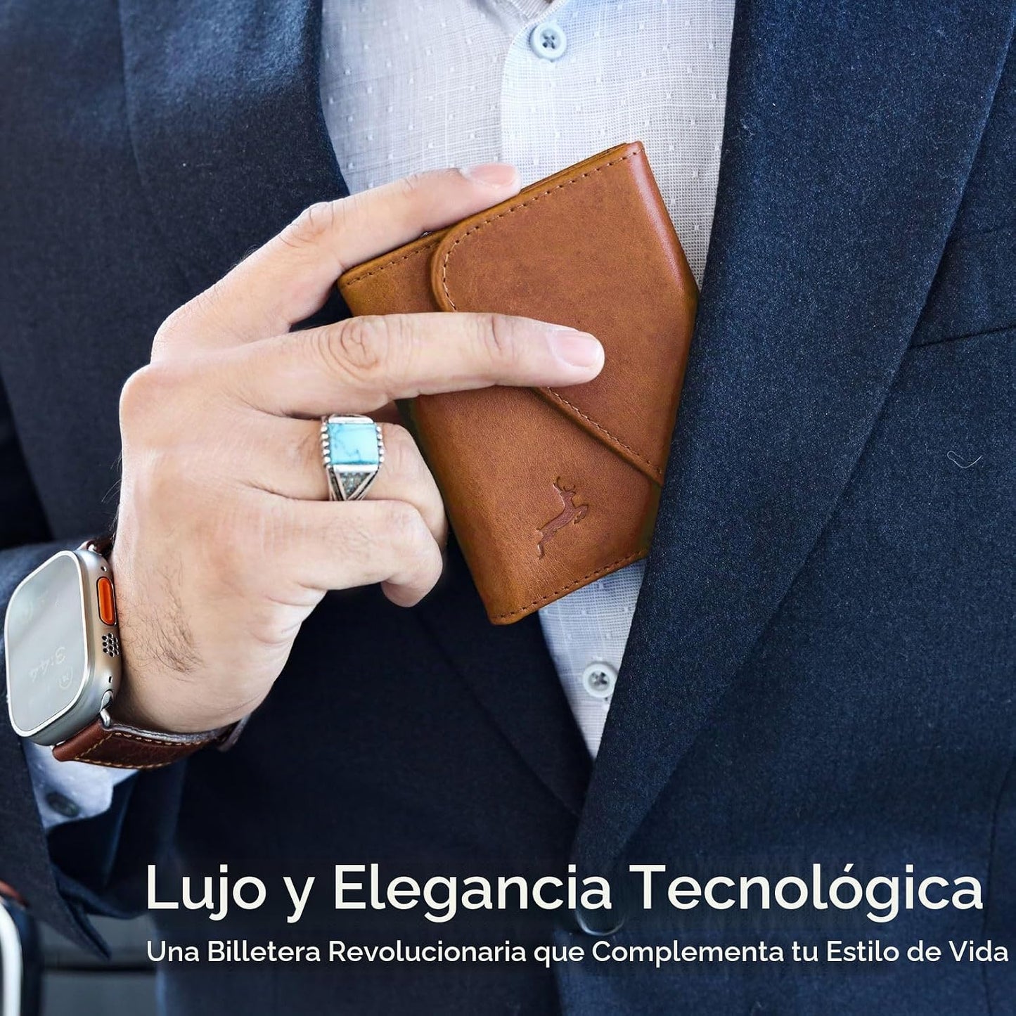 Cartera de cuero de grano completo para hombre, hecha a mano con bl...