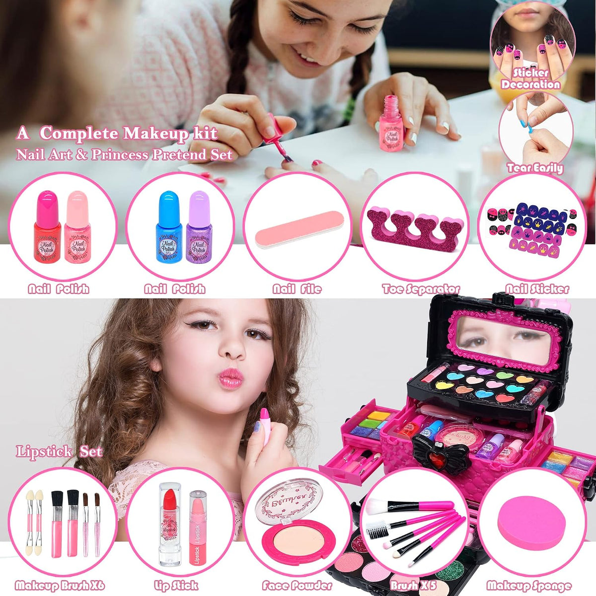 Kit de maquillaje infantil para niña, juguete lavable de princesa,...