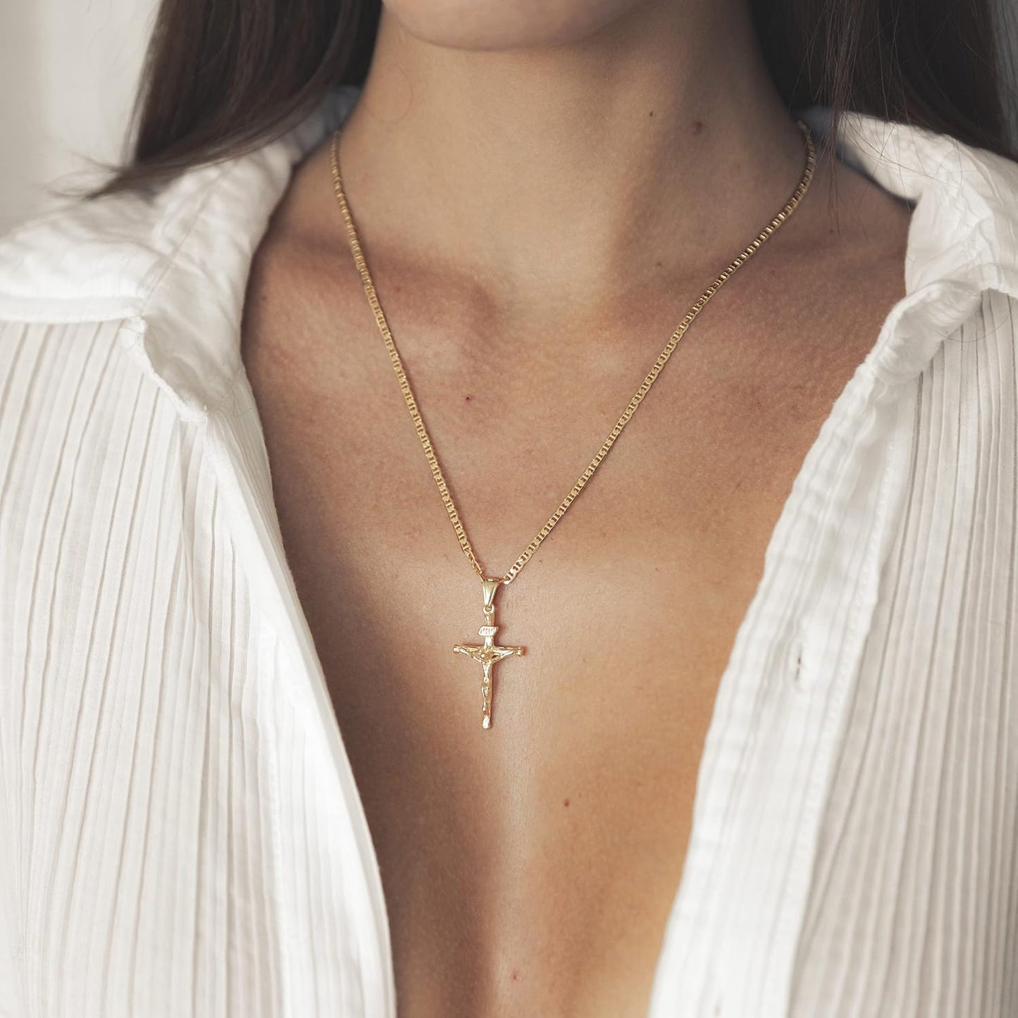 Barzel Collar de cruz para mujer y hombre, chapado en oro de 18 qui...