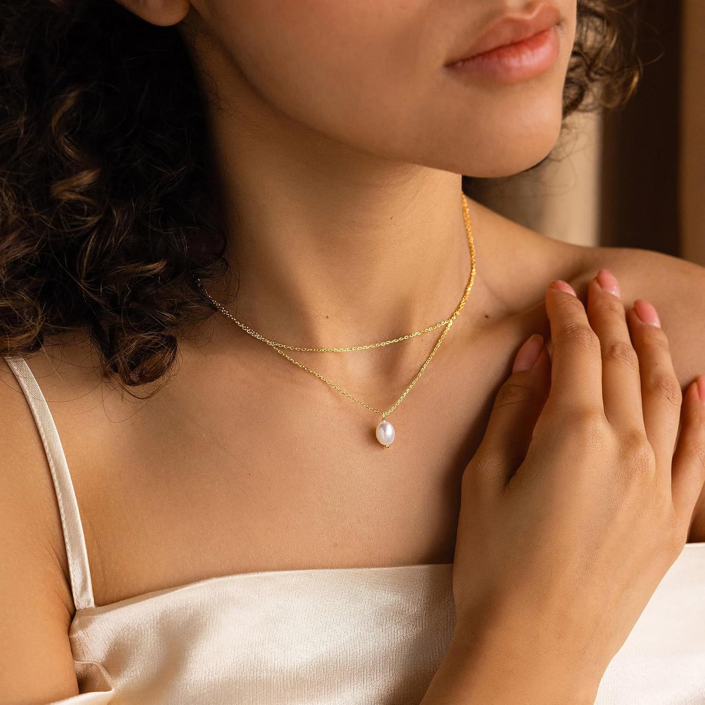 Eaciy Collares de perlas para mujer, modernos, chapados en oro de 1...