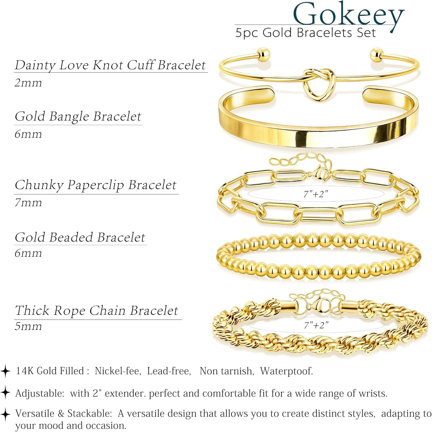 Gokeey Pulseras de oro para mujer, no se deslustra, chapado en oro...