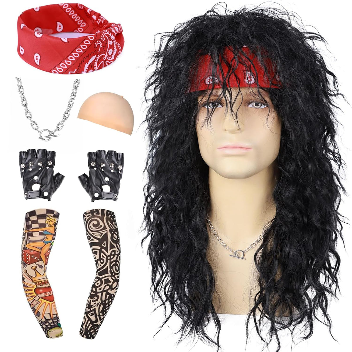 Guree Hair 6 piezas de peluca Rocker Mullet para hombres y mujeres,...