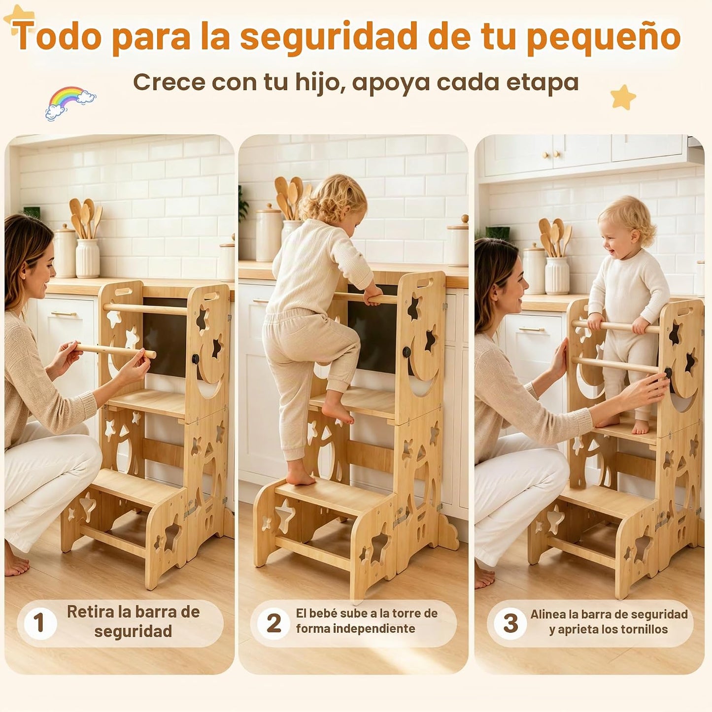 CraMAGI Torre de pie para niños pequeños, taburete de cocina 4 en 1...