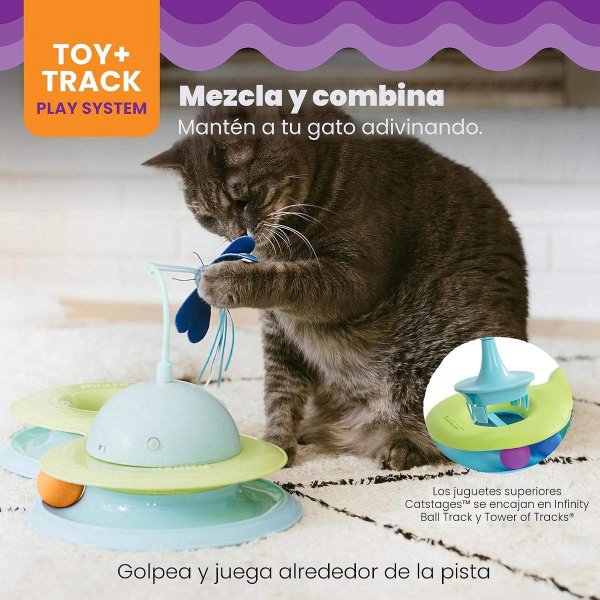 Catstages Pista de Bolas Infinity para Gatos con Dos Bolas, Incluye...