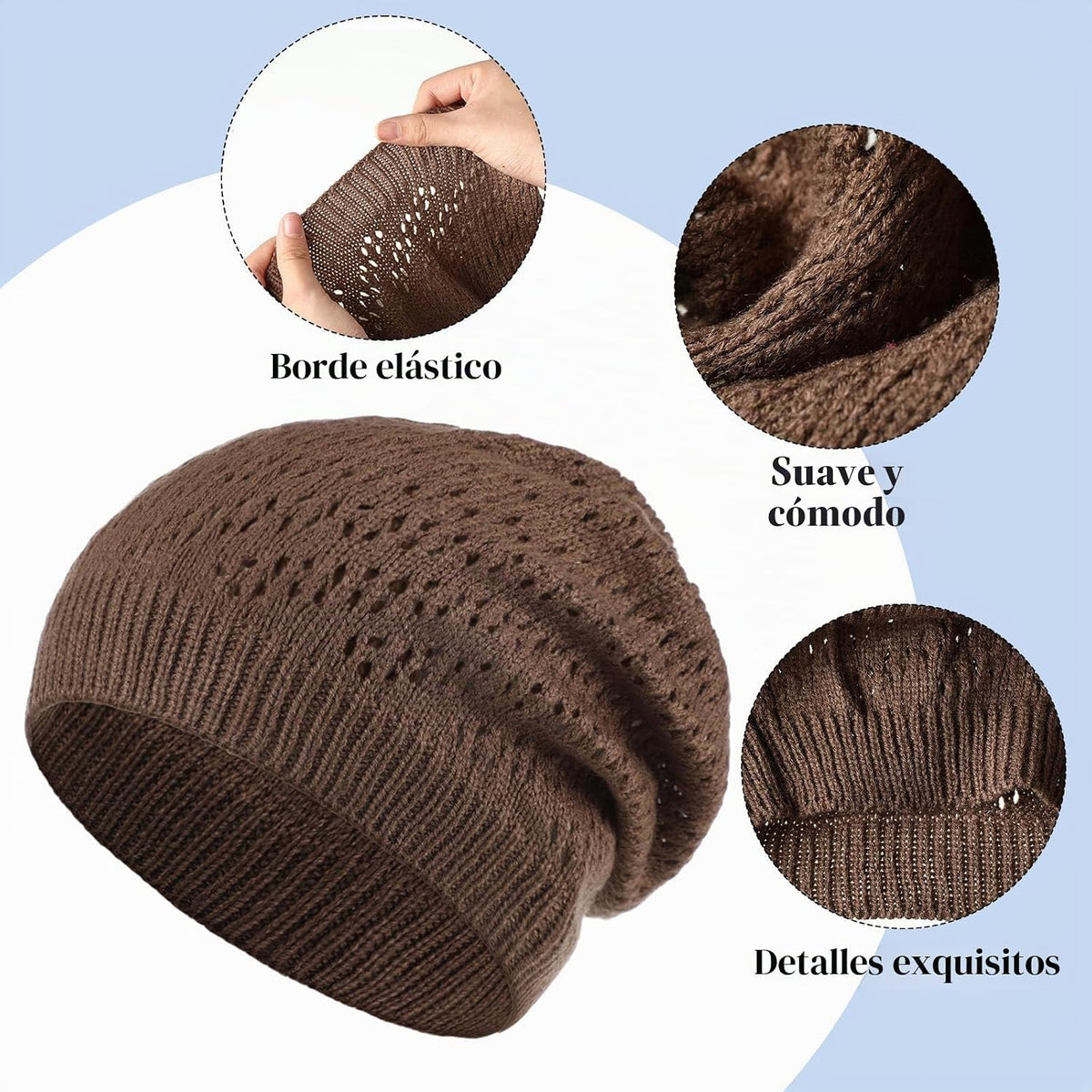 Newcotte Gorro de ganchillo holgado para mujer, hecho a mano, diseñ...