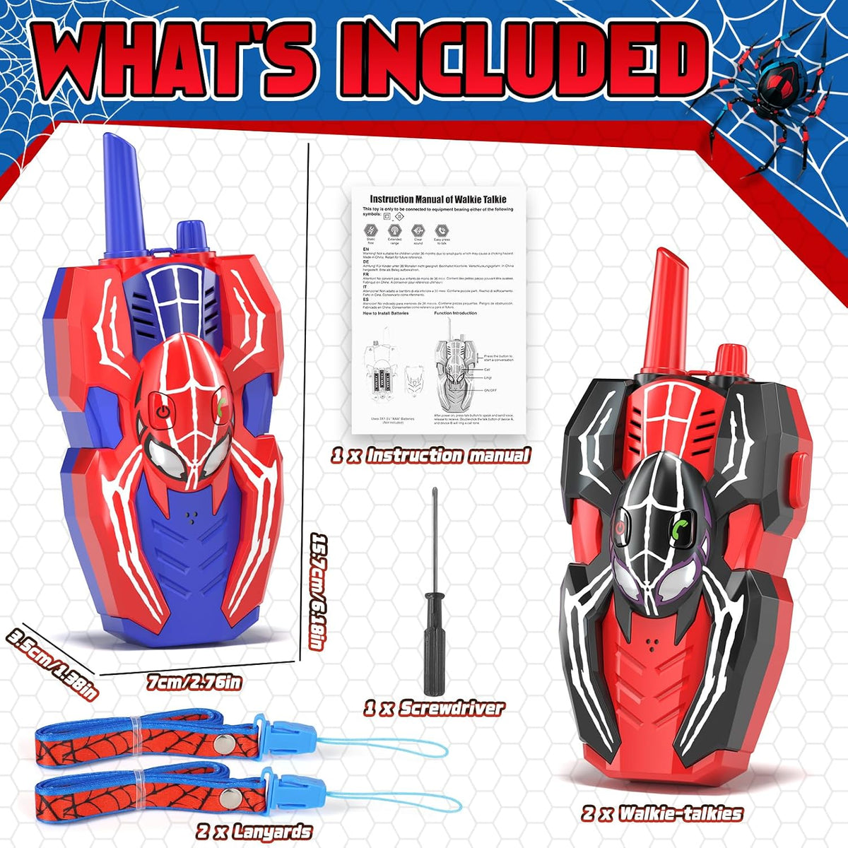 Walkie Talkies para niños, juguetes de araña, paquete de 2 juguetes...