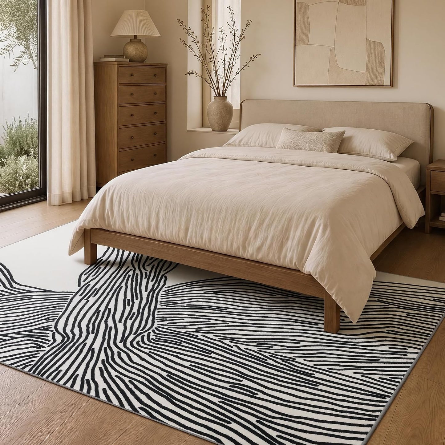 Alfombra lavable de 6 x 9 pies, color blanco crema y cebra, para sa...