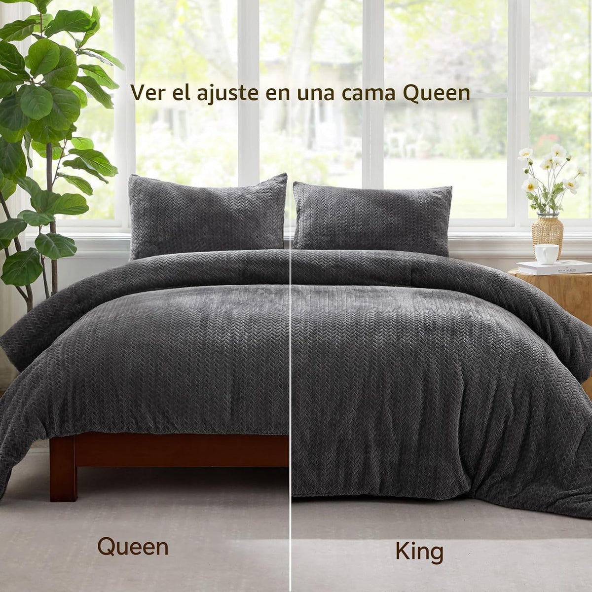 ChiXpace Juego de edredón de forro polar tamaño Queen, color gris,...