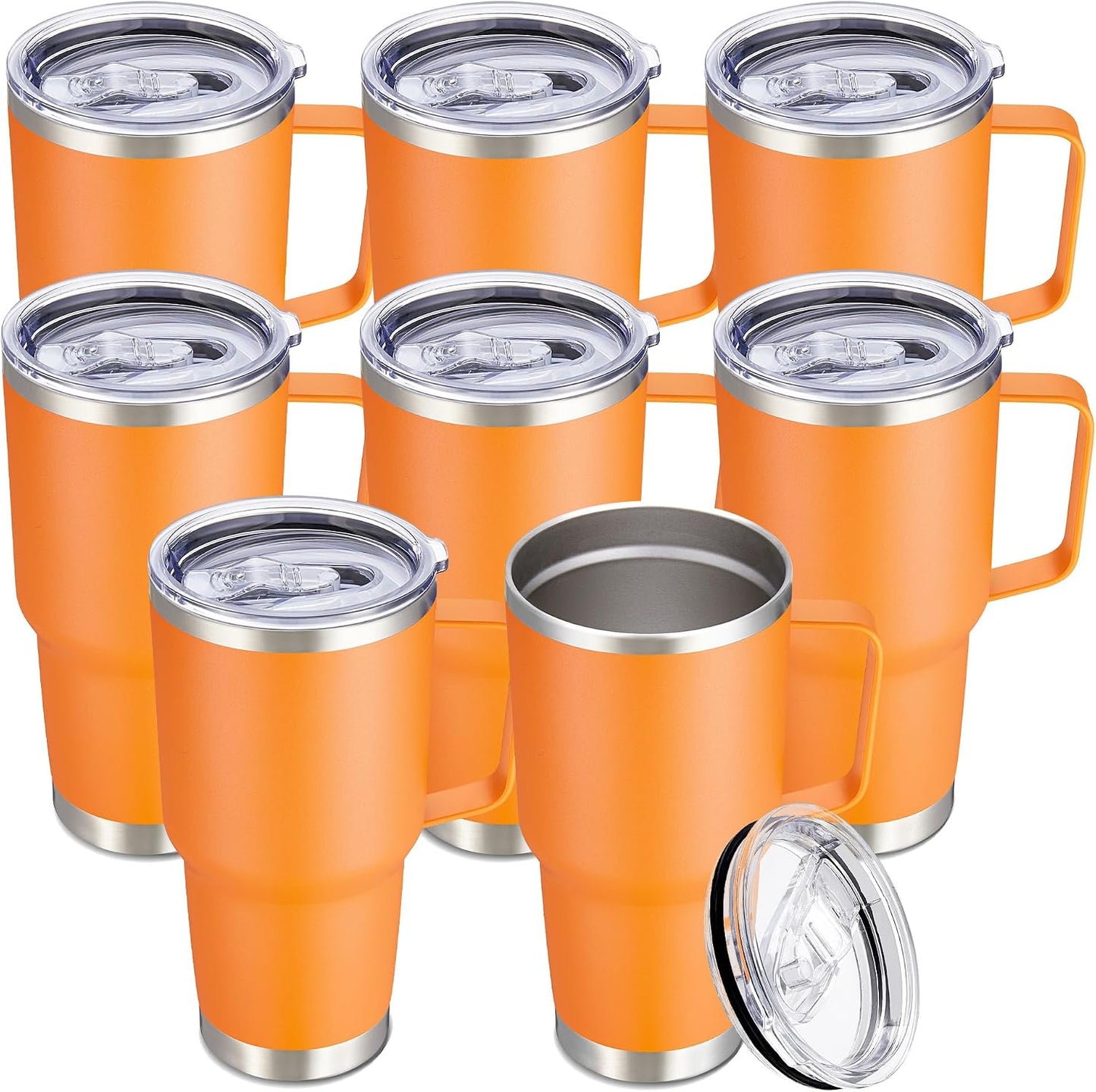 Cool Yoleb Vaso de 30 onzas con asa y tapa, vasos de acero inoxidab...