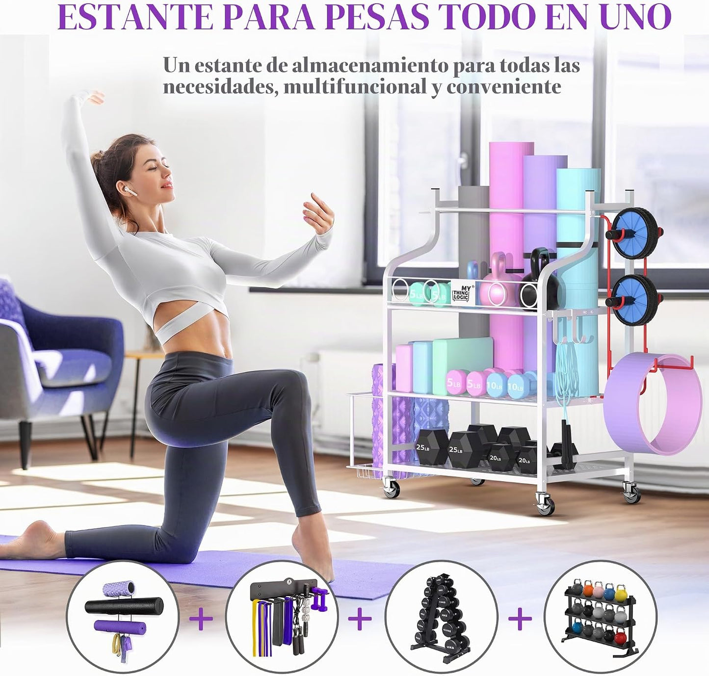 Mythinglogic Estante de almacenamiento para esterilla de yoga, esta...