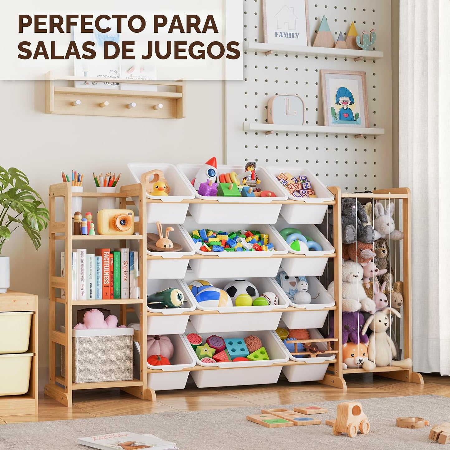 Organizador de almacenamiento de juguetes con estantería y almacena...