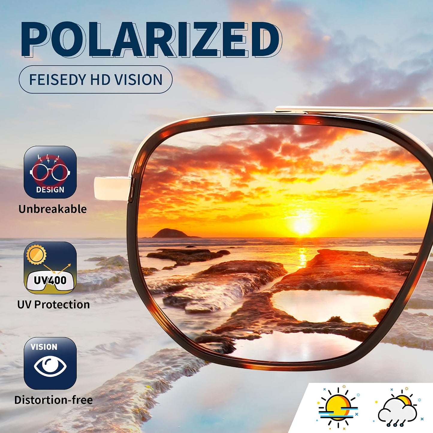 FEISEDY - Lentes de sol polarizados estilo aviador para hombres, ma...
