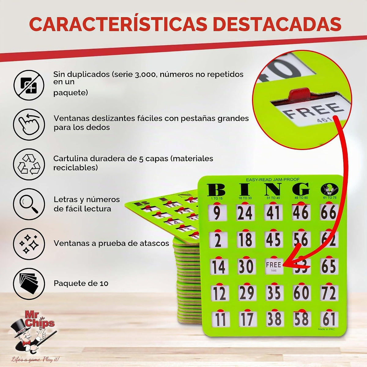 MR CHIPS Tarjetas de bingo con punta de dedo de impresión grande a...