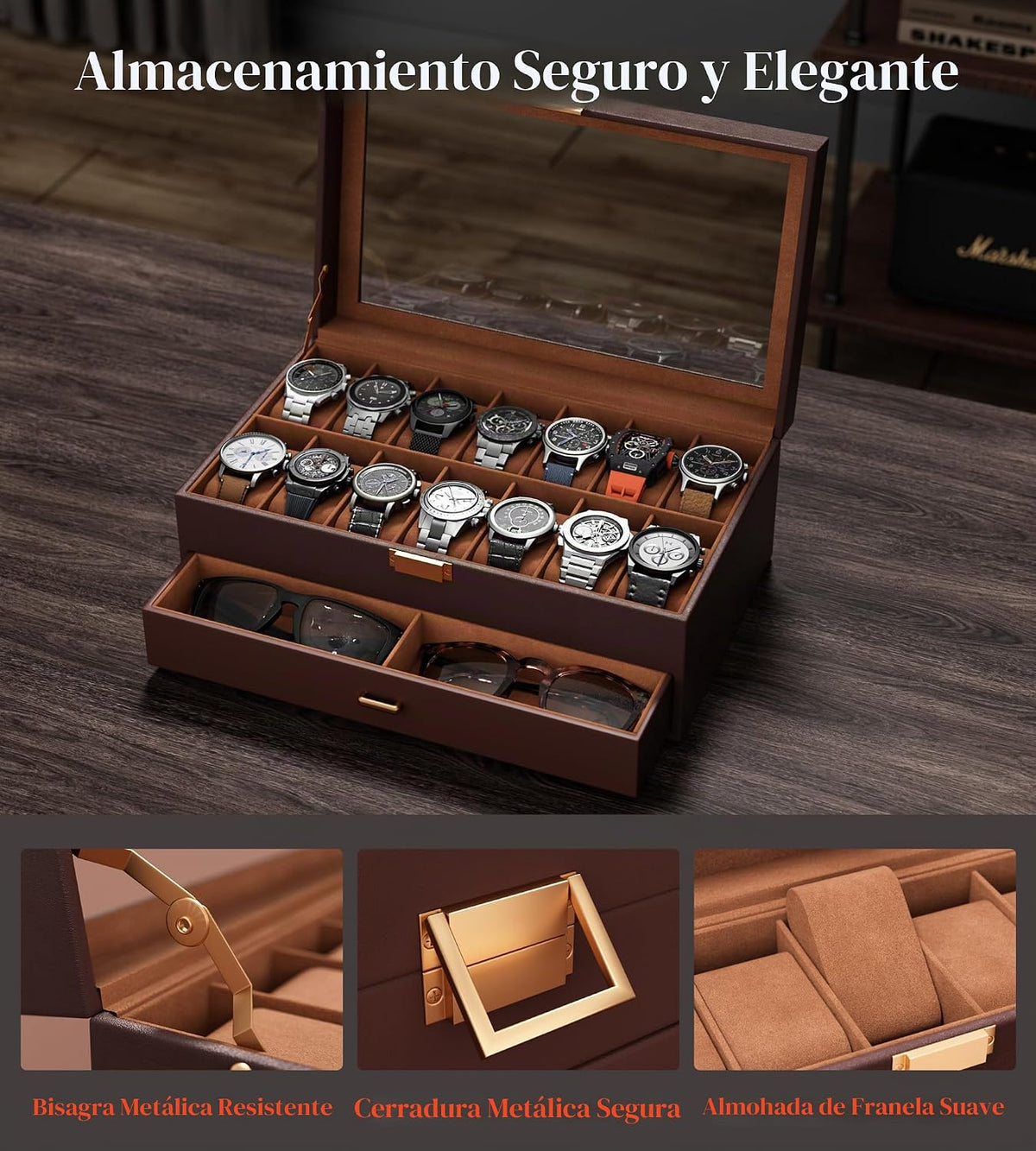 sensok Caja de reloj para hombre \u2013 Organizador de exhibición d...