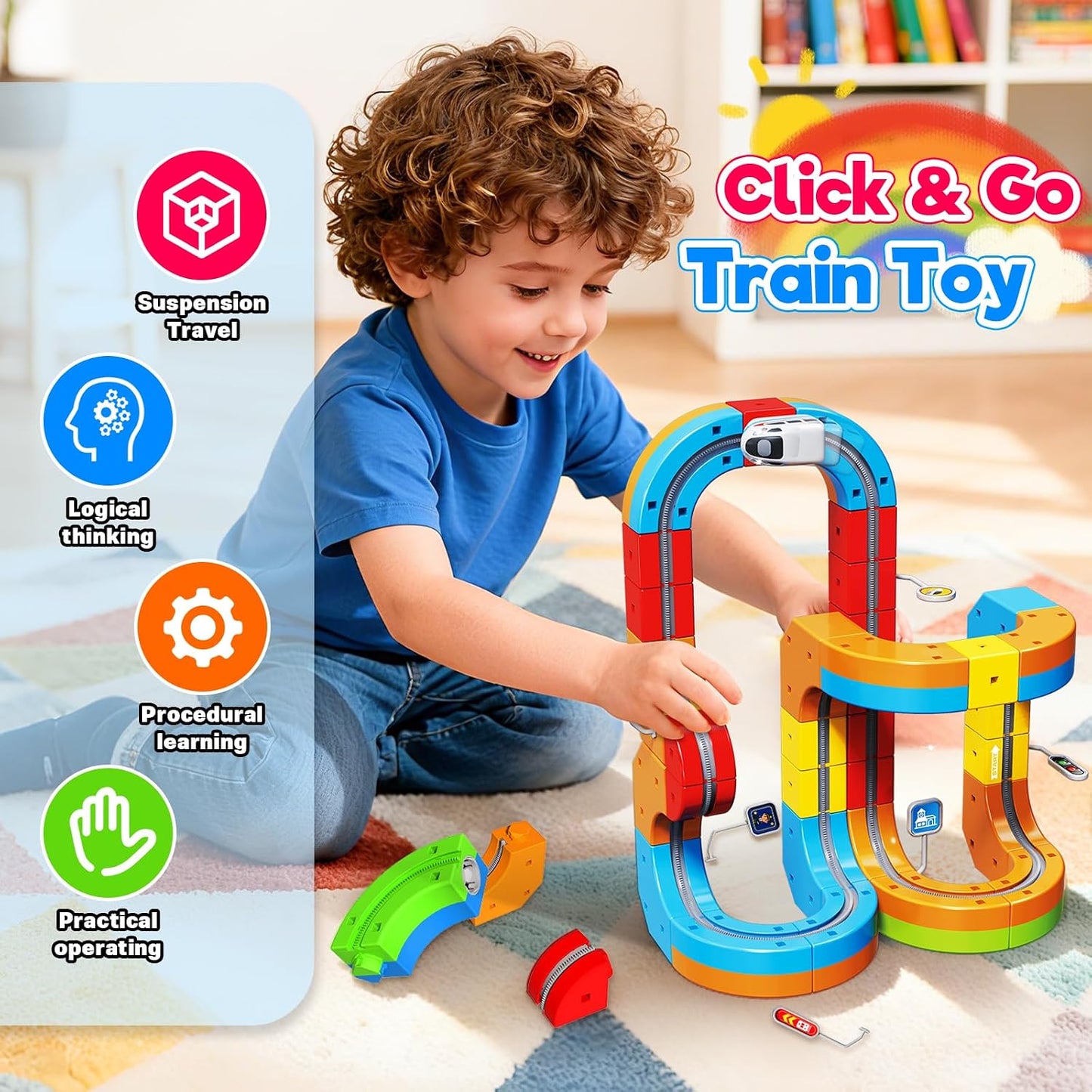 Juego de tren eléctrico para niños, 110 piezas de pista de carreras...