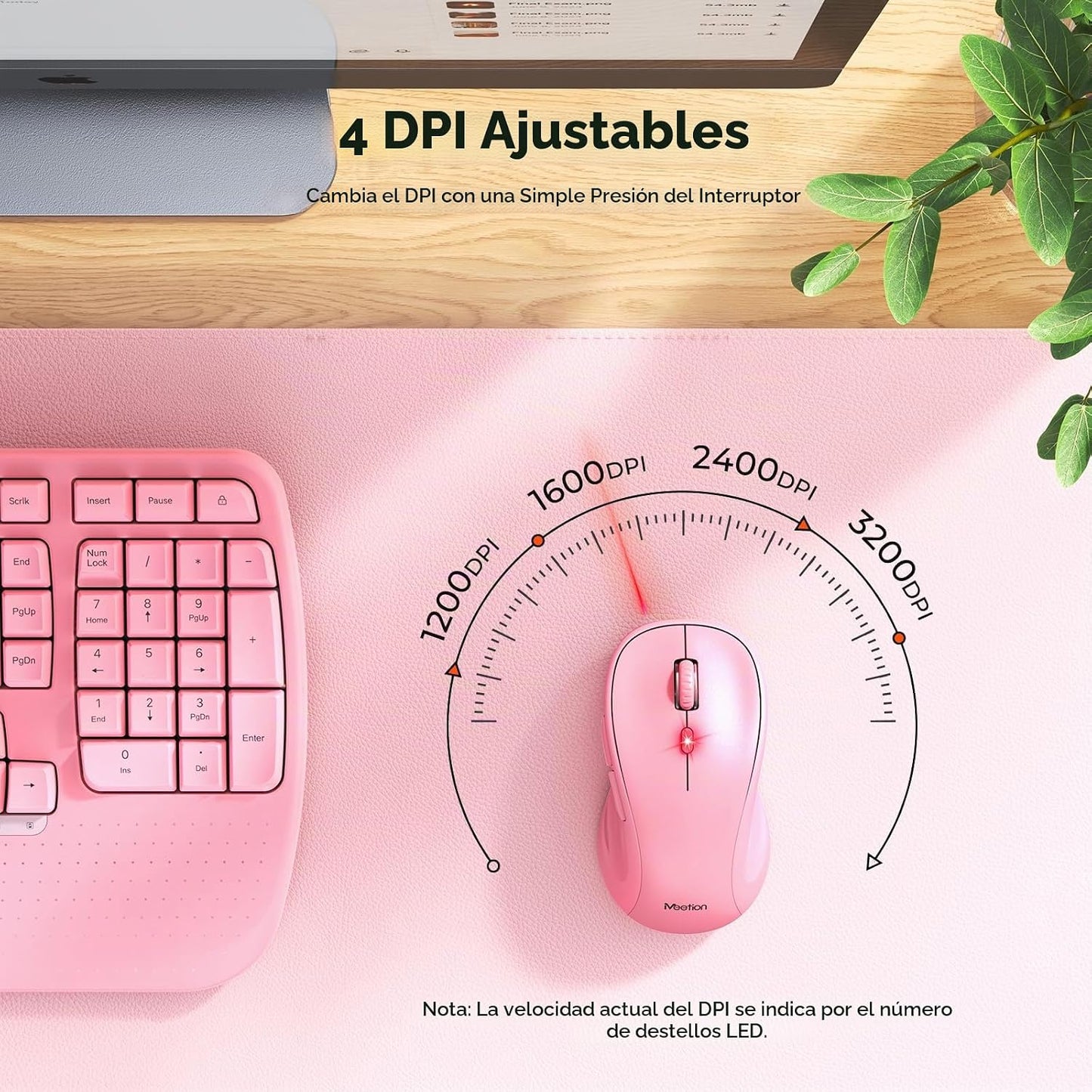 MEETION Teclado y ratón inalámbricos ergonómicos, teclas onduladas...