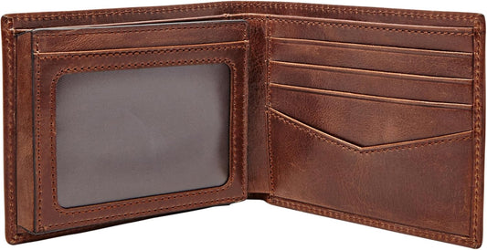 Fossil - Cartera de cuero plegable para hombre Hayes con ventana ab...